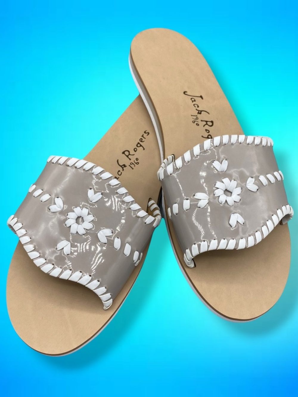 Jack Rogers Sanibel Dove Grey Whip Stitch Pool Beach Neutral Slip On Sandals 10